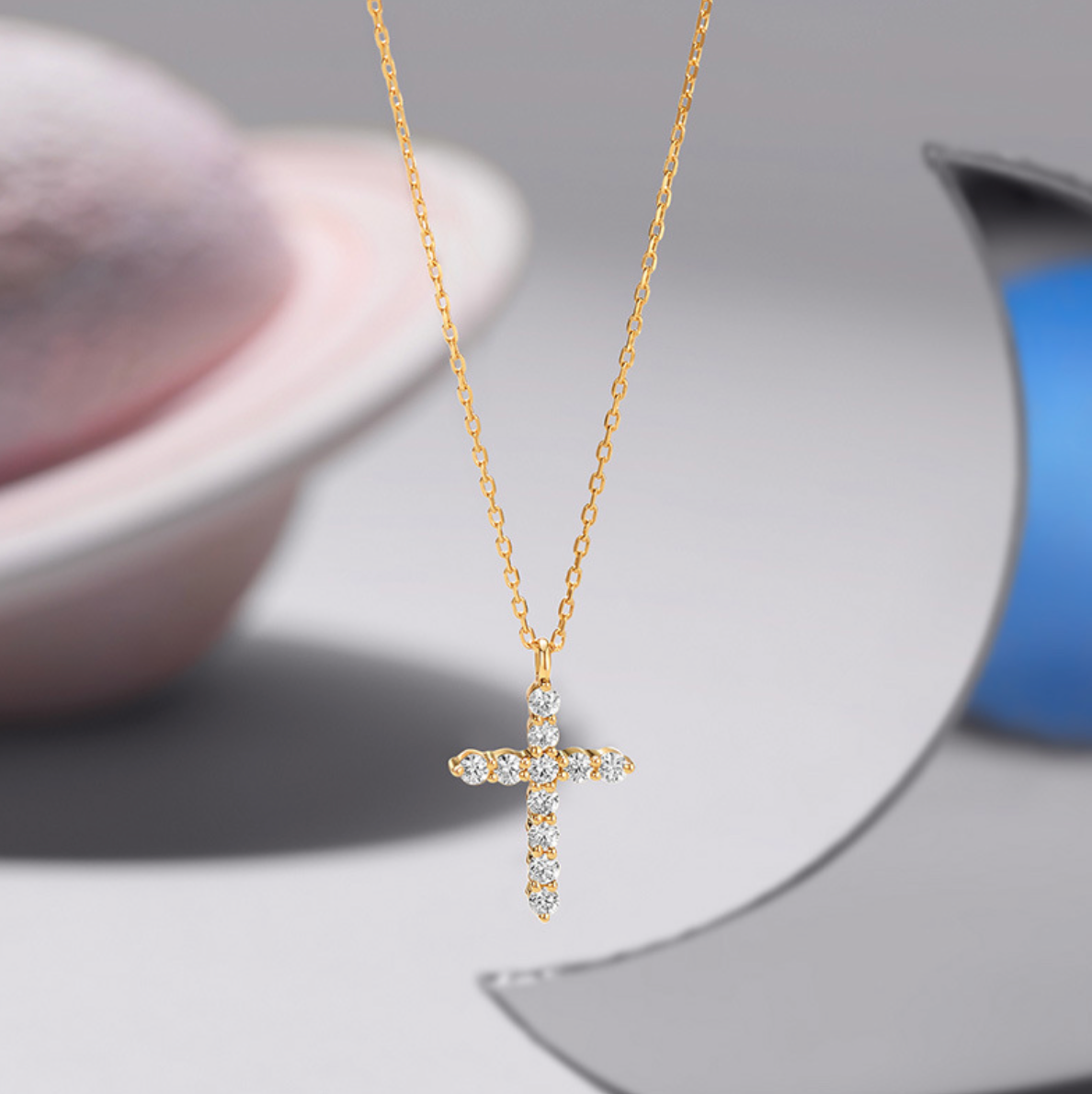 Cross Necklace Inlaid with with Zircon Women's Clavicle Chain Wrapped Gold 14K Gold Pendant