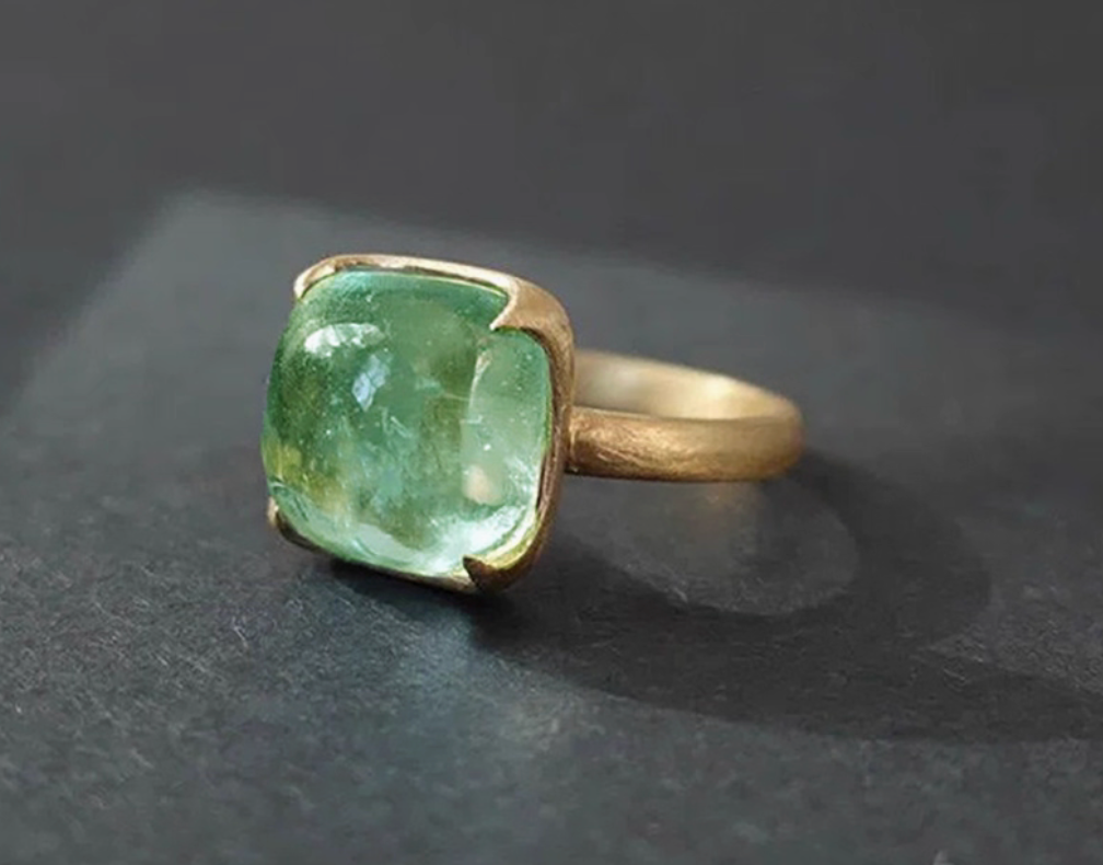 Verdant Peak – Raw Green Crystal Ring