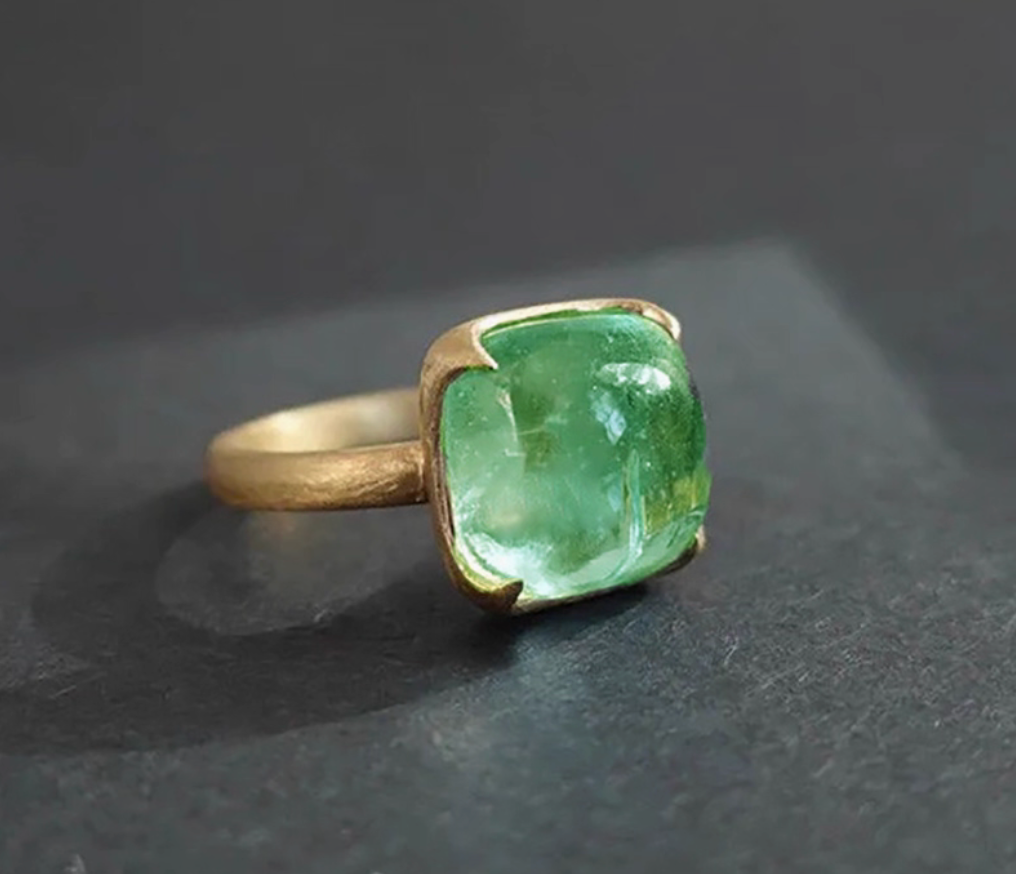 Verdant Peak – Raw Green Crystal Ring