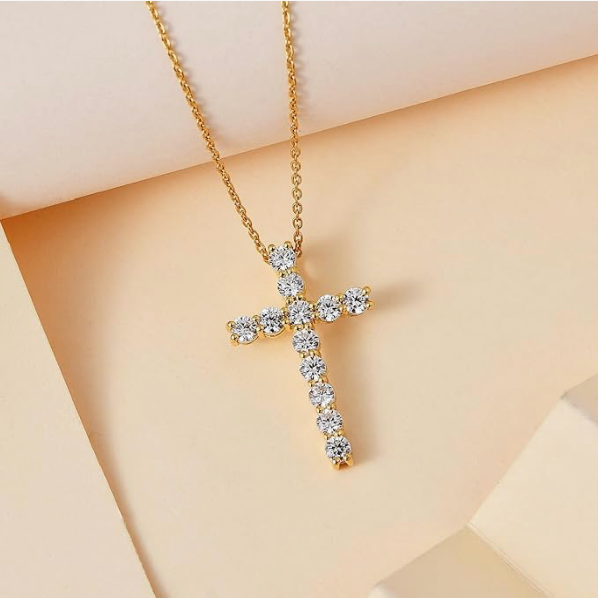 Cross Necklace Inlaid with with Zircon Women's Clavicle Chain Wrapped Gold 14K Gold Pendant
