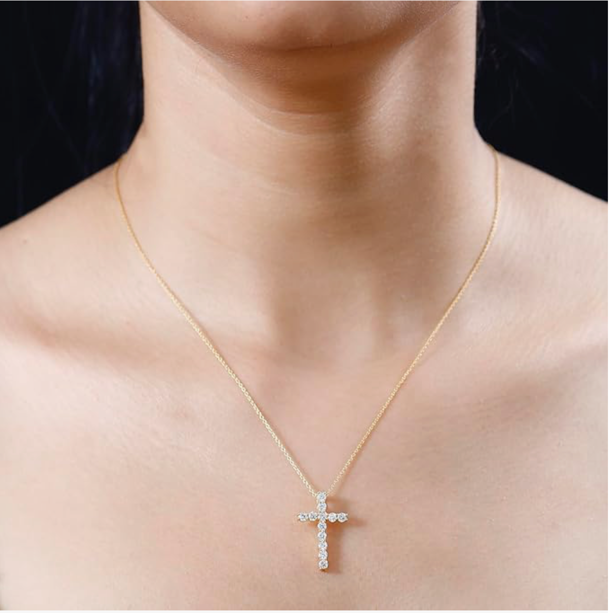 Cross Necklace Inlaid with with Zircon Women's Clavicle Chain Wrapped Gold 14K Gold Pendant