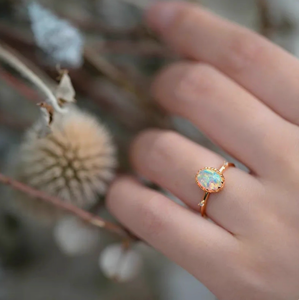 Aurora Bloom – Vintage Opal Garden Ring
