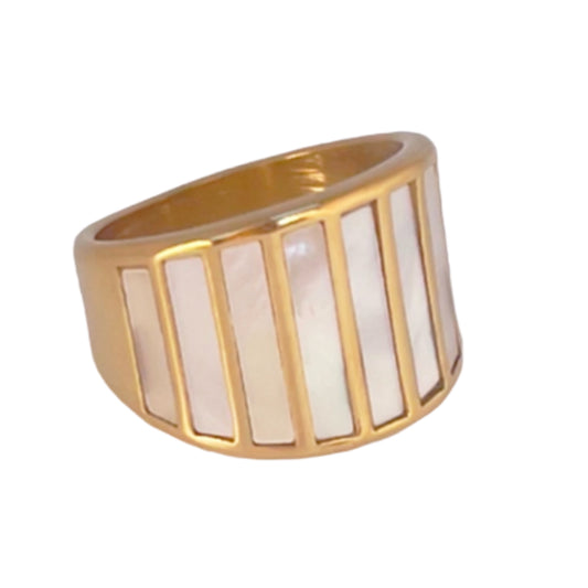 Lune Stripe – White Mother-of-Pearl Inlay Ring