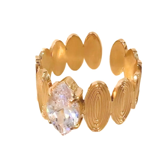 Radiant Core – Brushed Gold Oval Zircon Ring